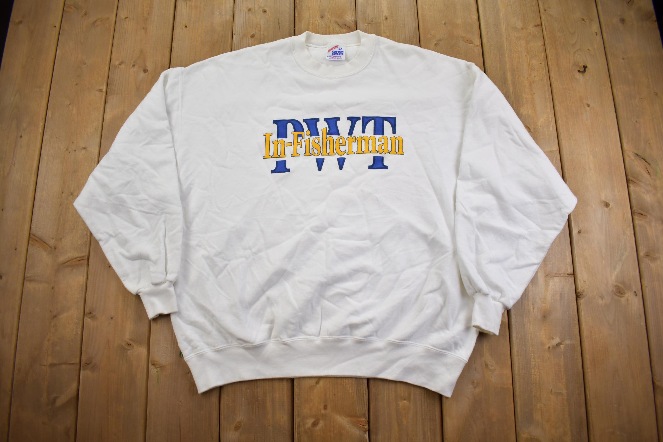 Vintage 1990s PWT In-Fisherman Jerzees Crewneck Sweatshirt Made In USA - 2XL