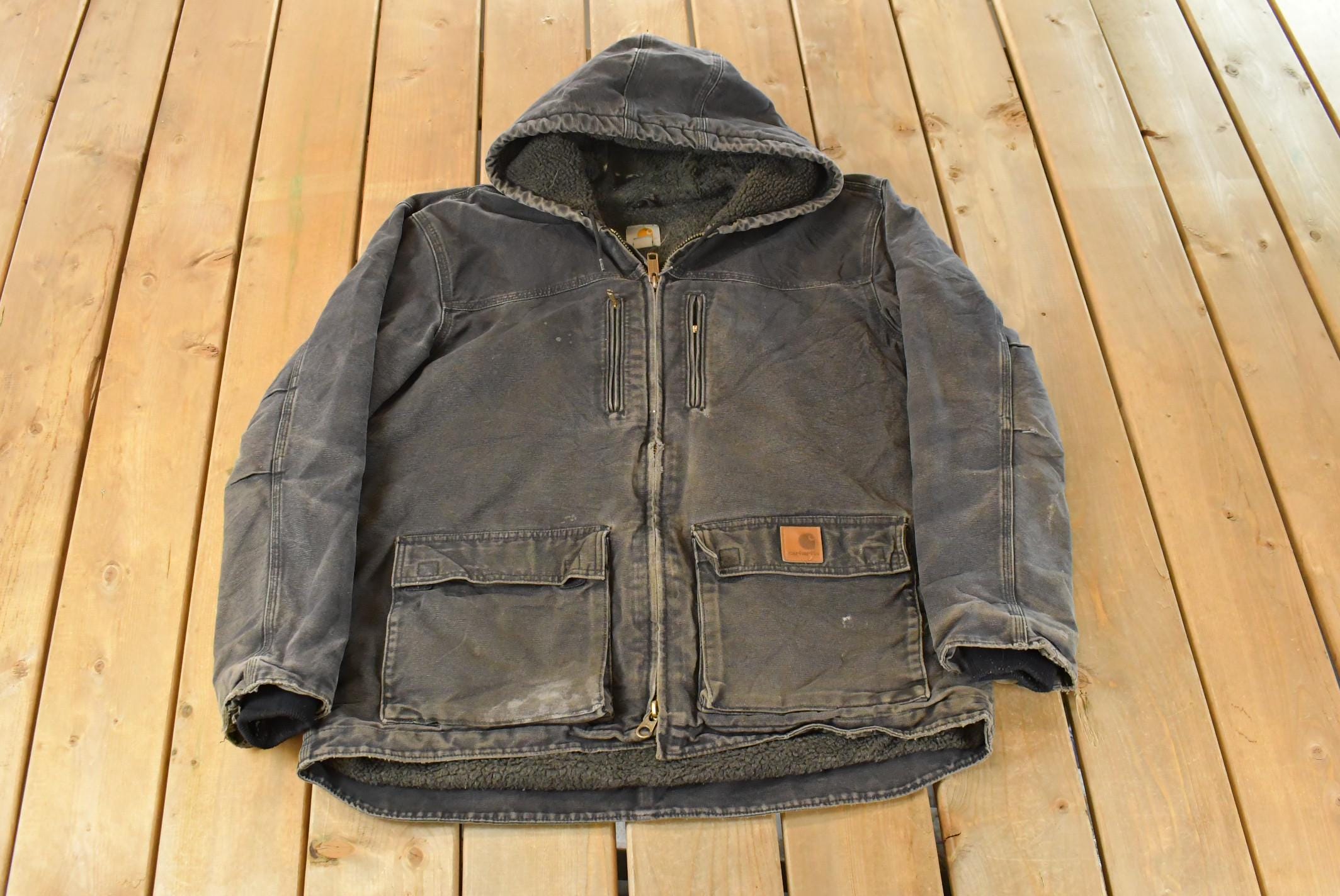 Vintage Y2K Carhartt Sherpa Lined Sandstone Jackson Work Jacket Men's Large