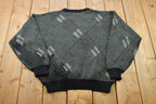 Vintage 1990s Patterned Knitted Crewneck Sweater / Vintage 90s Crewneck / All Over Pattern / Sweatshirt / Abstract Pattern