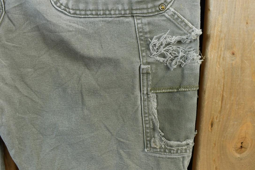 Vintage 1990s Carhartt Double Knee Light Olive Riveted Work Pants Size 33 x 36