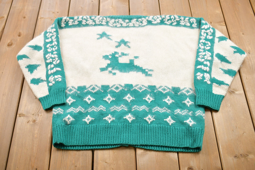 Vintage 1980s Deer Graphic Knitted Cardigan Sweater