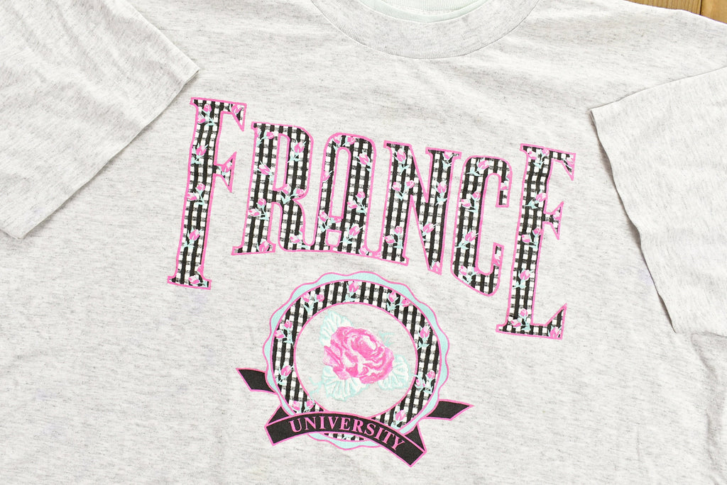 Vintage 1990s University of France Collegiate T-Shirt  Americana  Sportswear  Athleisure  Made In USA  Crop Top  Single Stitch