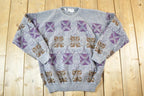 Vintage 1990s Oggi Mode Knit Abstract Pattern Wool Blend Crewneck Sweater Mens L