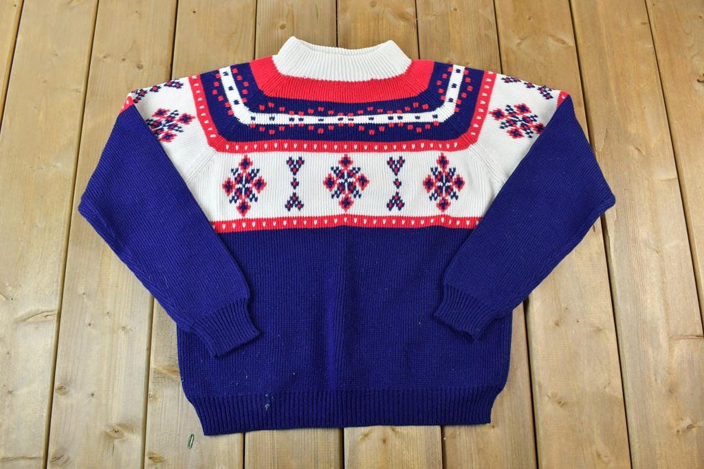 Vintage 1990s JCPenney Winter Theme AOP Knit Crewneck Sweater