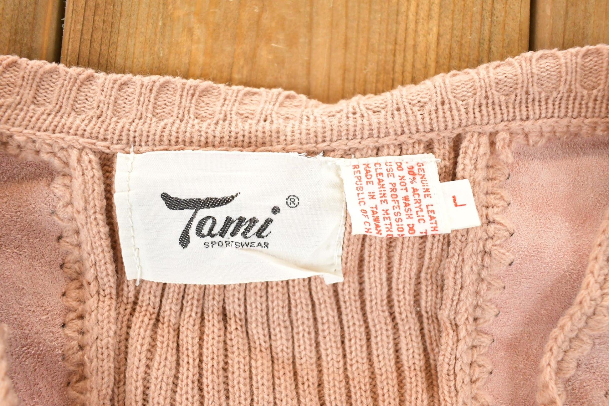 Vintage 1970s Tami Sportswear Abstract Knit Leather Cardigan Sweater Vest Women's S