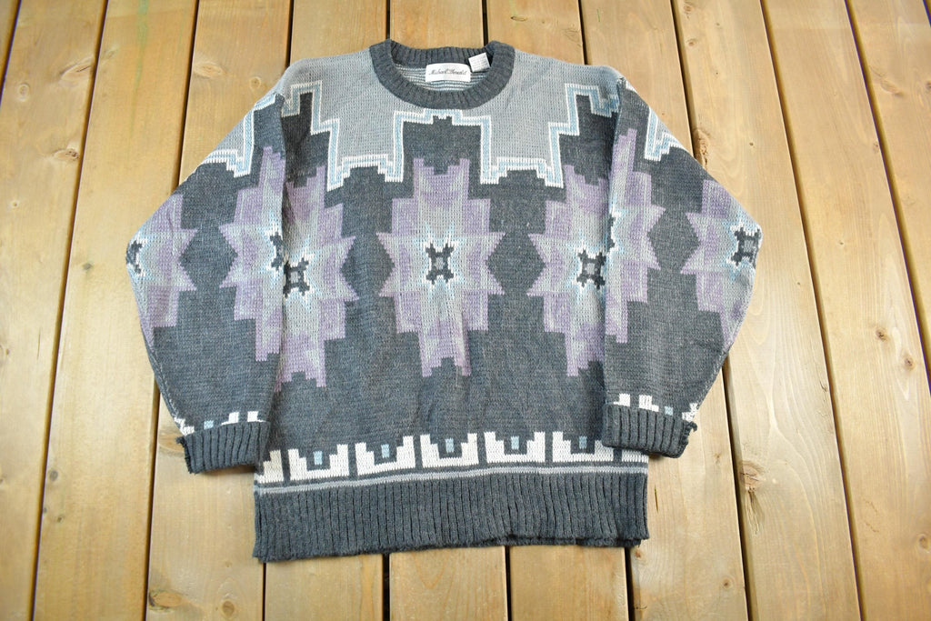 Vintage 1990s Michael Gerald Abstract Knit Sweater Men's Medium / Vintage 90s Crewneck / Pattern Sweater / Pullover Sweatshirt