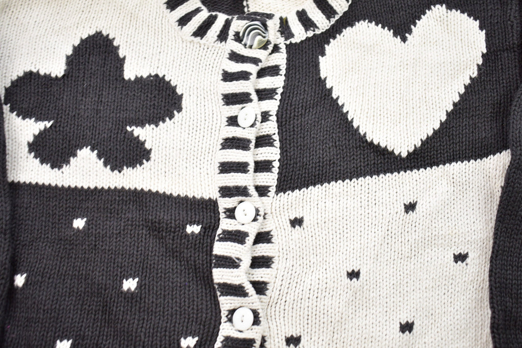 Vintage 1980s Knitted Heart Graphic Cardigan Sweater