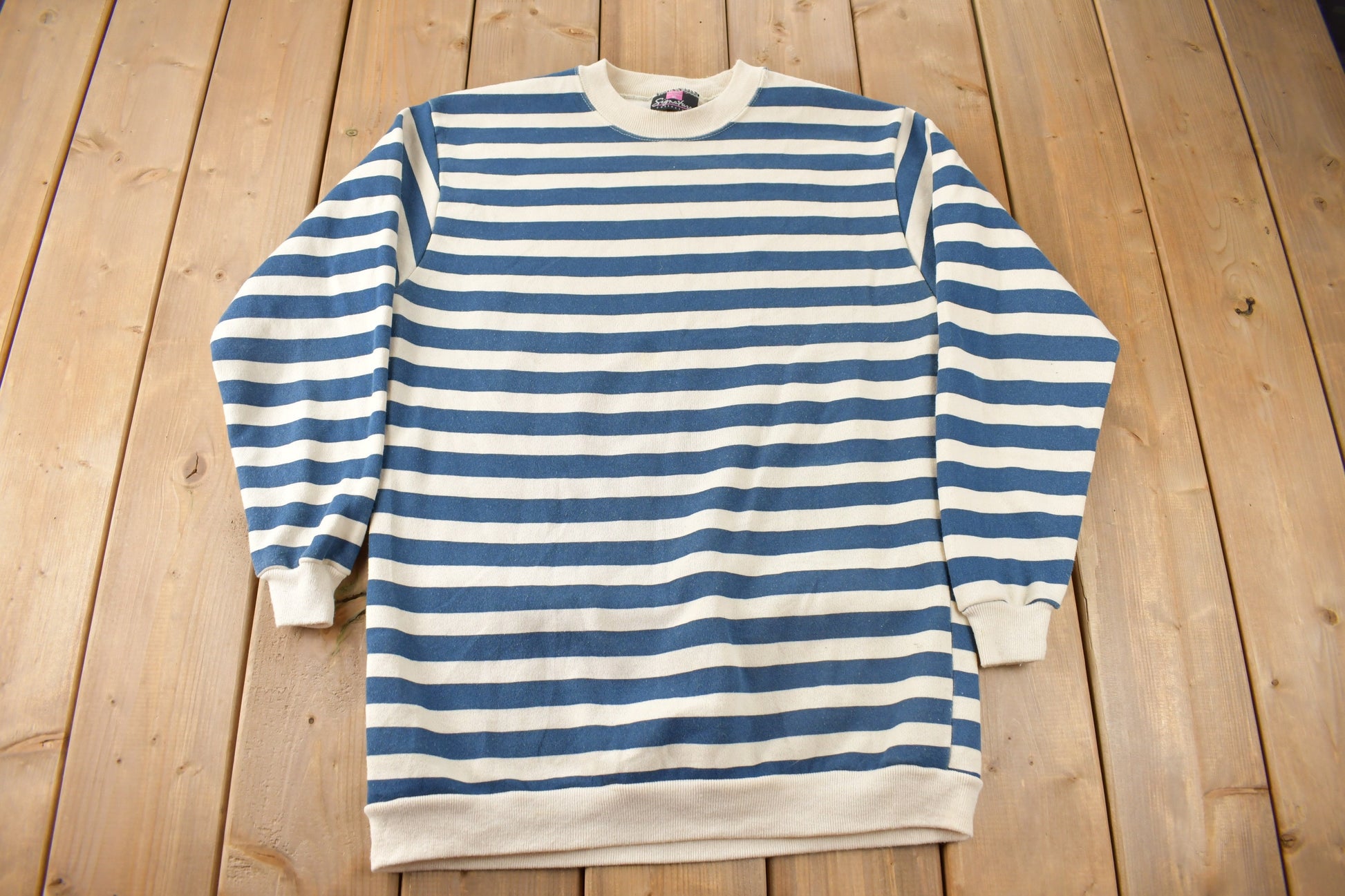 Vintage 1990s Blank Striped Women's Hanes Crewneck Sweatshirt Made In USA