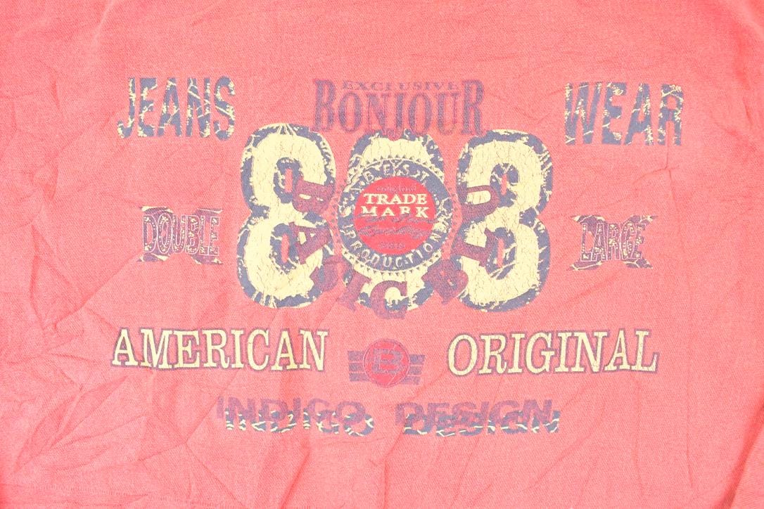 Vintage 1990s Bonjour Indigo Design Graphic Print Crewneck Sweatshirt Womens Cropped XL