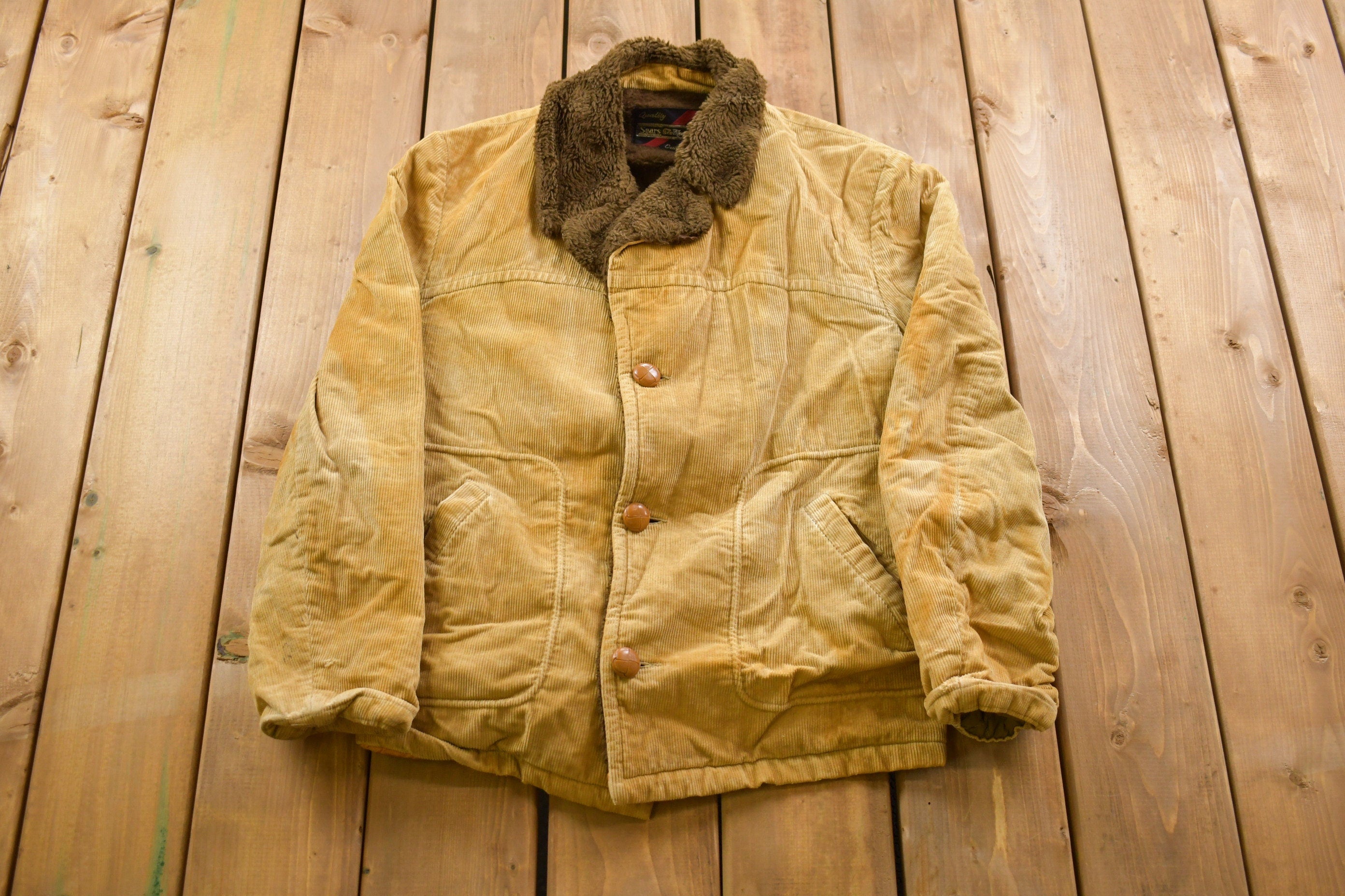Vintage 1980s Sears Corduroy Sherpa Lined Jacket