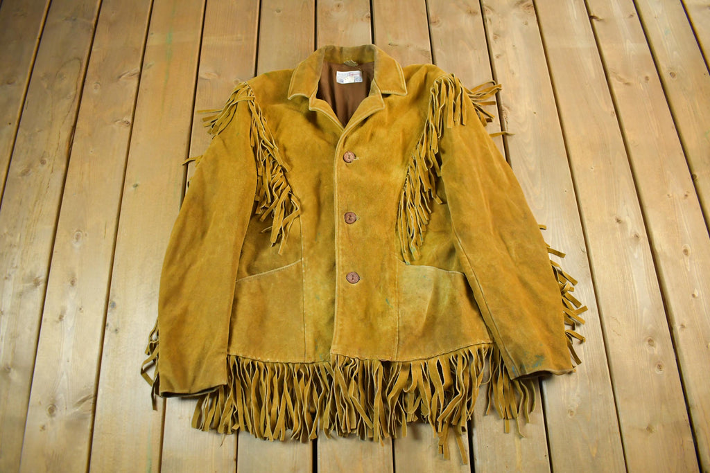Vintage 1960s Sprung Genuine Leather Western Fringe Jacket Mens 44
