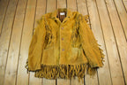Vintage 1960s Sprung Genuine Leather Western Fringe Jacket Mens 44