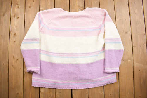 Vintage 1990s Pastel Knitted V Neck Sweater / Vintage 90s Crewneck / All Over Pattern / Colorful / Sweatshirt / Abstract Pattern