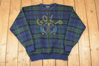 Vintage 1990s Embroidered Knit Golf Crewneck Sweater Mens L  90s Plaid Knitted Sweatshirt  Vintage Preppy Knits