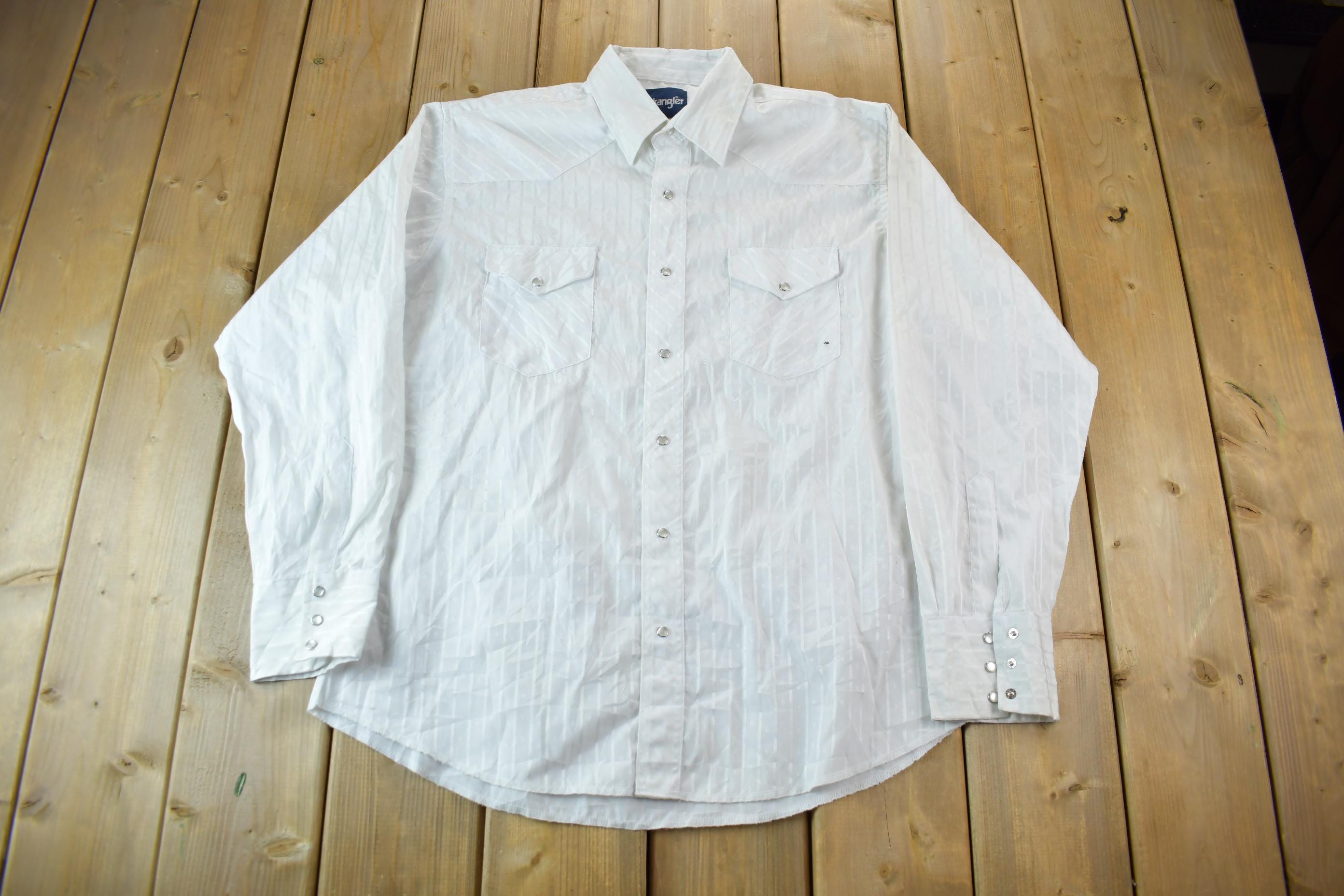 Vintage 1990s Wrangler Western Shirts Pearl Snap Button Up Rodeo Shirt Size L