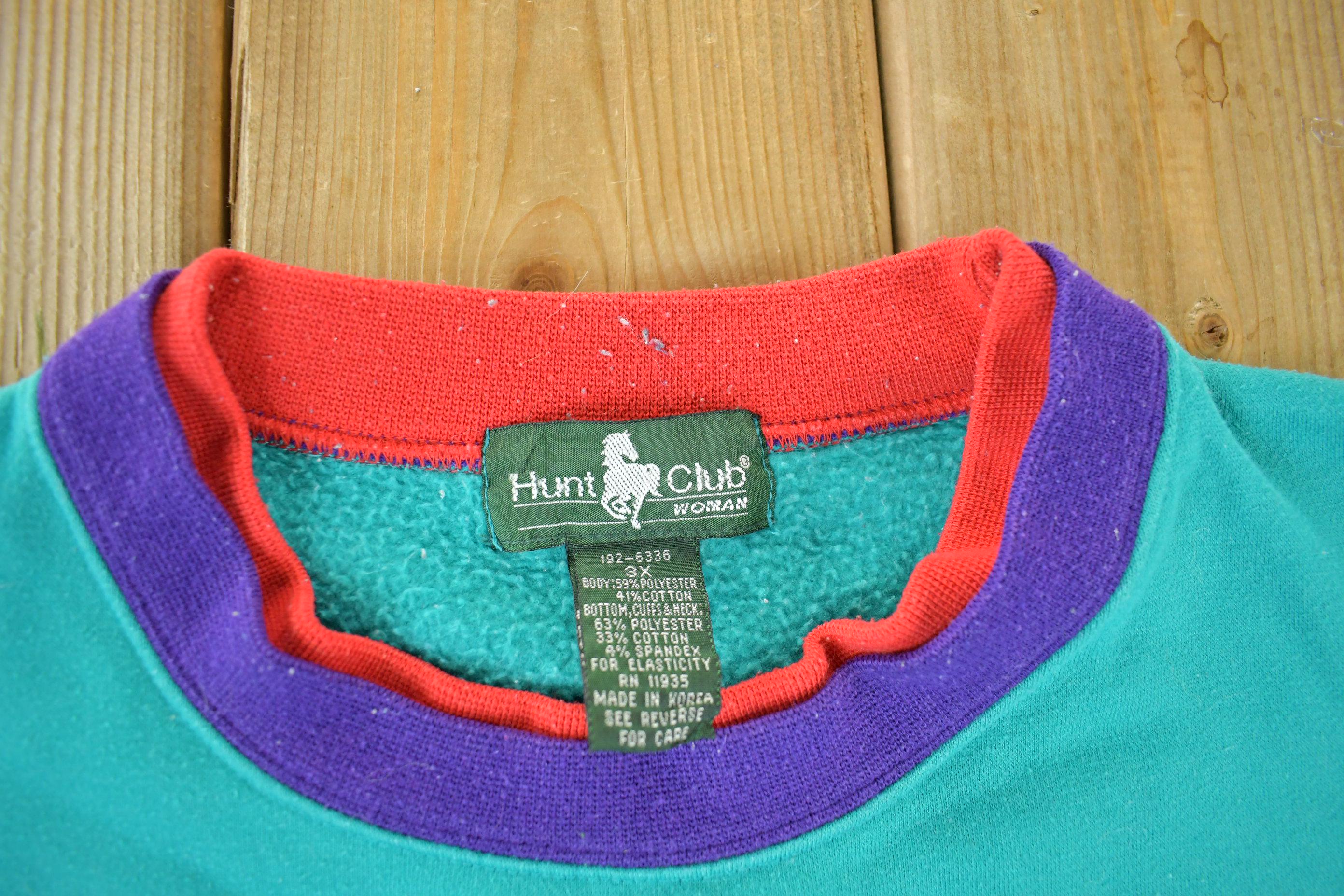 Vintage 1990s Hunt Club Color Block Crewneck Sweatshirt Adult 3X