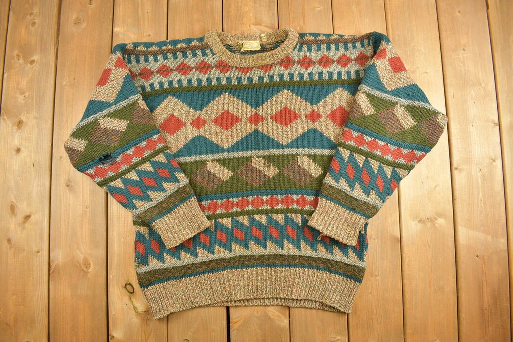 Vintage 1990s Patterned Knitted Crewneck Sweater