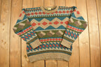 Vintage 1990s Patterned Knitted Crewneck Sweater / Vintage 90s Crewneck / All Over Pattern / Colourful / Hand Knit / Made In Ireland