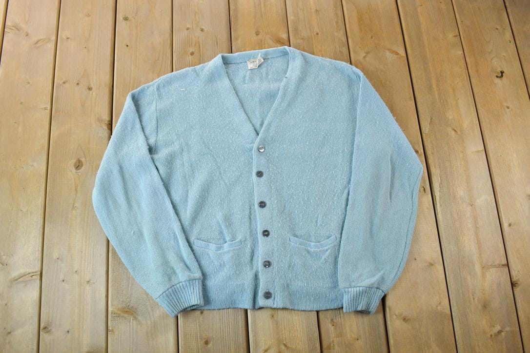 Vintage 1970s Sears Sportswear Knit Perfect Mild Distress Cardigan Sweater Made In USA