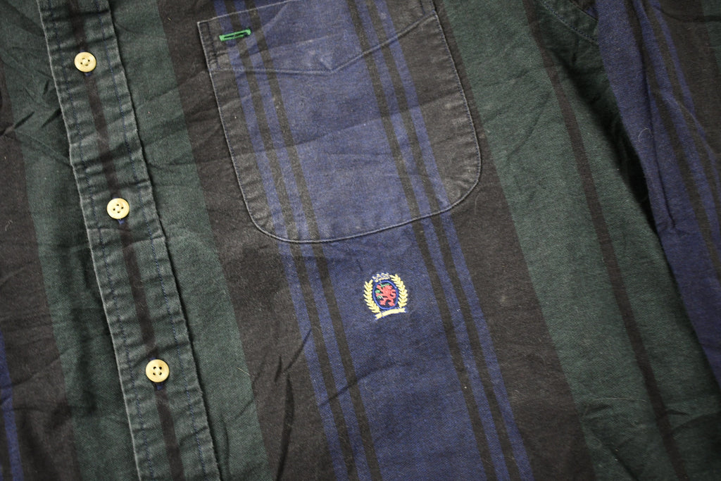 Vintage 1990s Tommy Hilfiger Crest Logo Striped Button Up Shirt