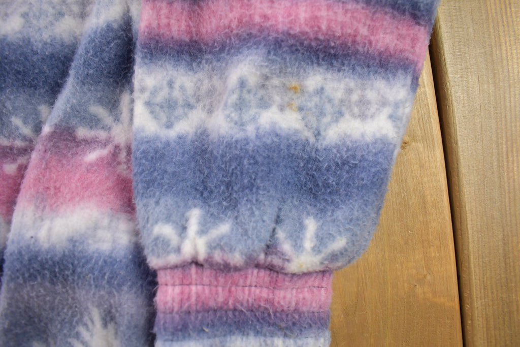 Vintage 1990s Winter Patterned Fleece Zip Up Sweater