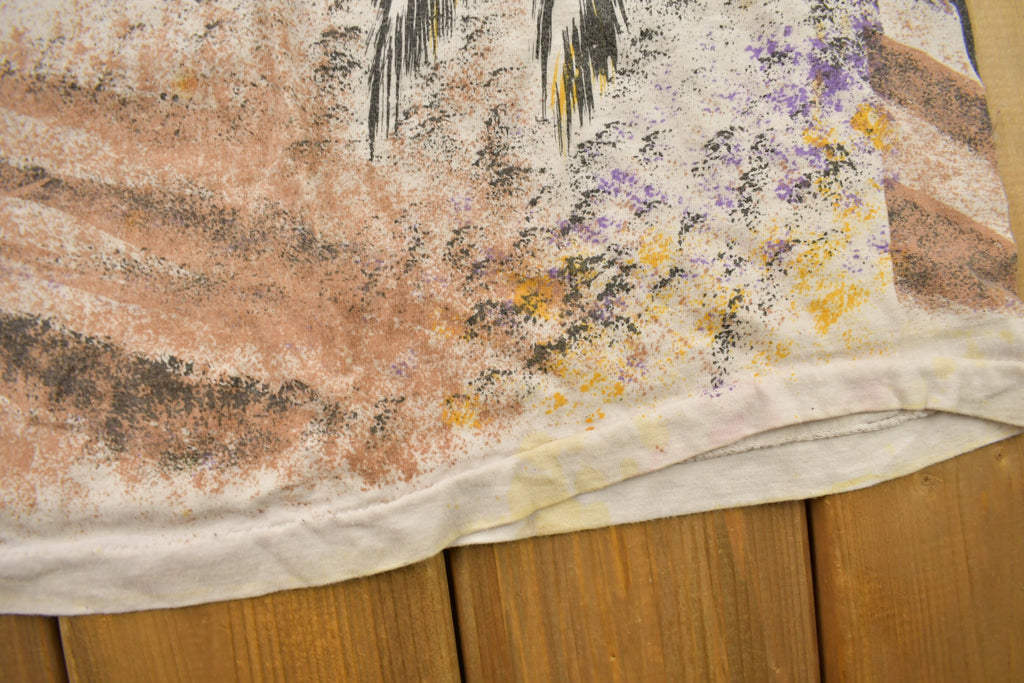 Vintage 1990s Native American Wolf Theme All Over Print Graphic T-Shirt