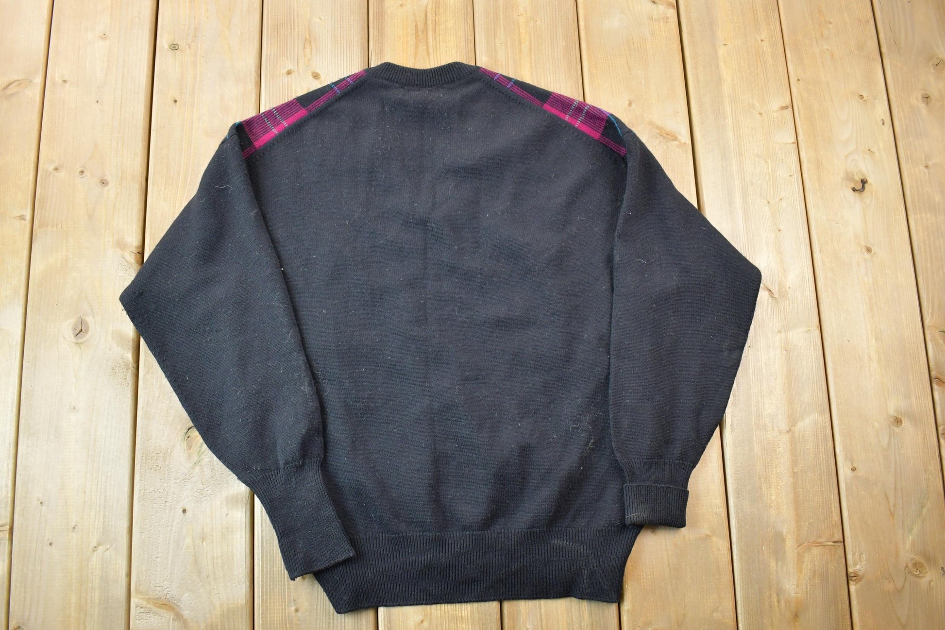 Vintage 1990s Clark And Gregory Red Plaid Knit V Neck Sweater