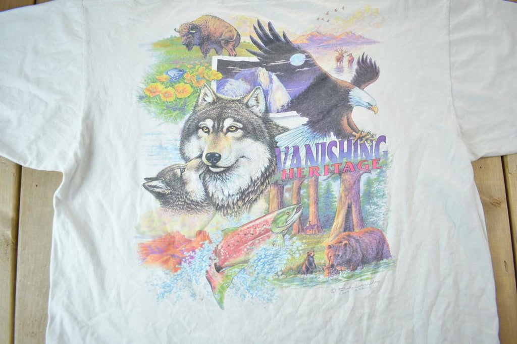 Vintage 1990s Vanishing Heritage Wolf Graphic T-Shirt