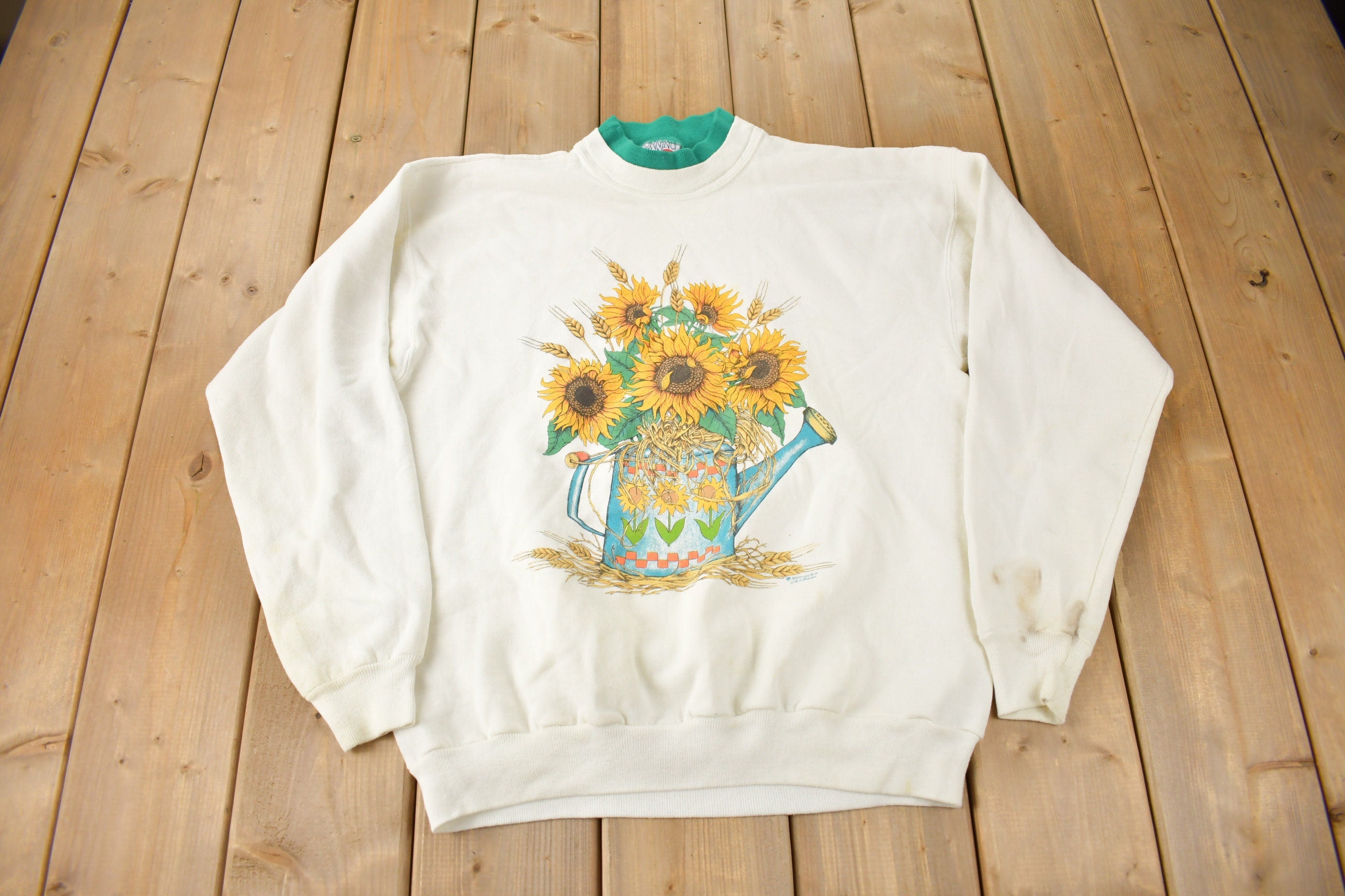 Vintage 1990s Morning Sun Sunflower Graphic Cute Grandma Style Crewneck Sweater