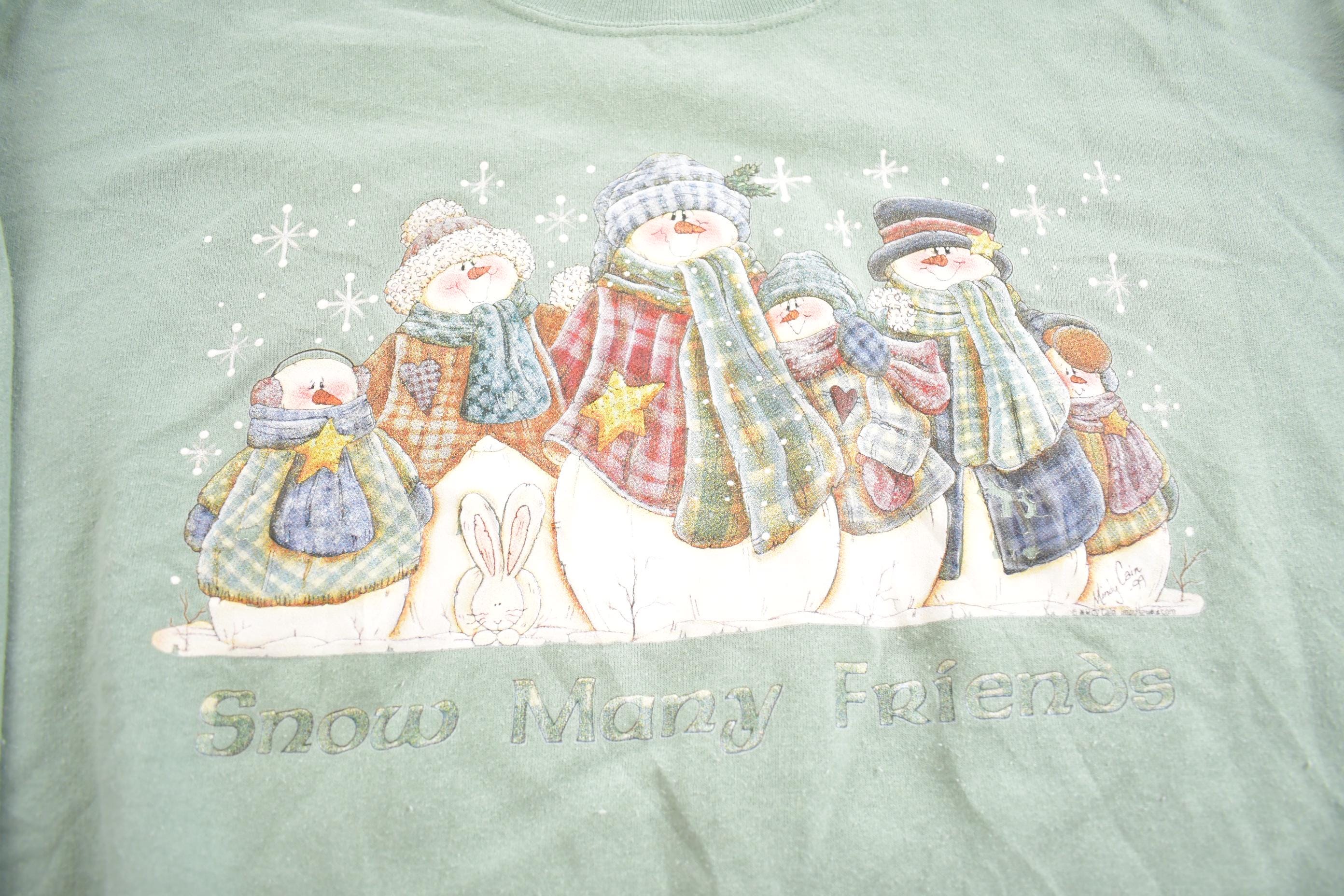 Vintage 1990s Snow Many Friends Snowman Cute Crewneck Sweatshirt Made In USA