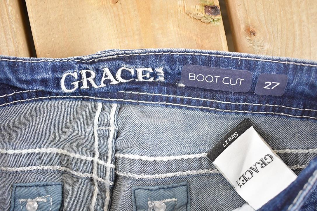 Vintage Deadstock Y2K Grace In LA Bedazzled Low Rise Jeans Women's Size 27 x 32