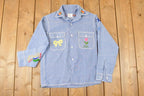 Vintage 1960s JC Penny Big Mac Loop Embroidered Western Denim Button Up Shirt Women's M