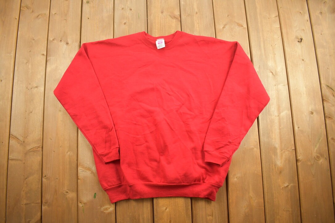 Vintage 1990s Hanes Her Way Blank Red Crewneck Sweatshirt