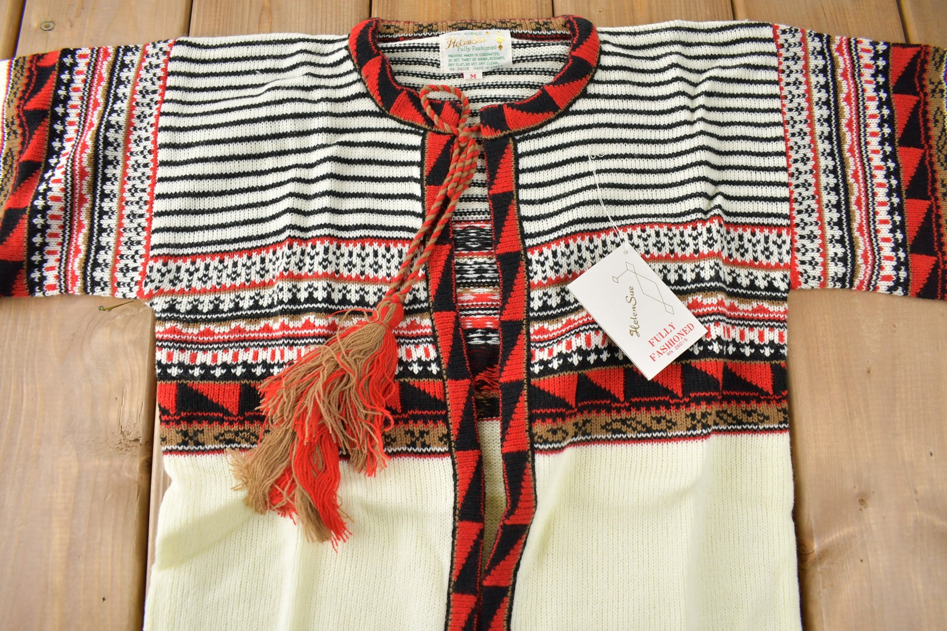 True Vintage 1960s Deadstock Helen Sue Psychedelic Knit Acrylic Cardigan Sweater