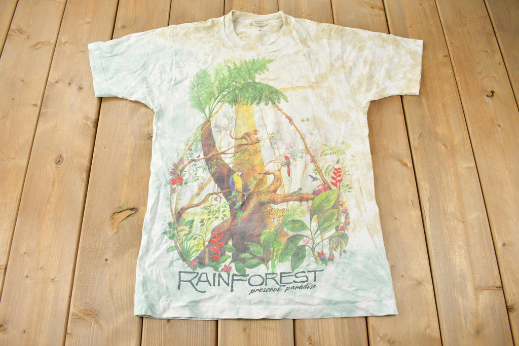 Vintage 1990s Rainforest Preserve Paradise Single Stitch Graphic Tie Dye T-Shirt Made In USA
