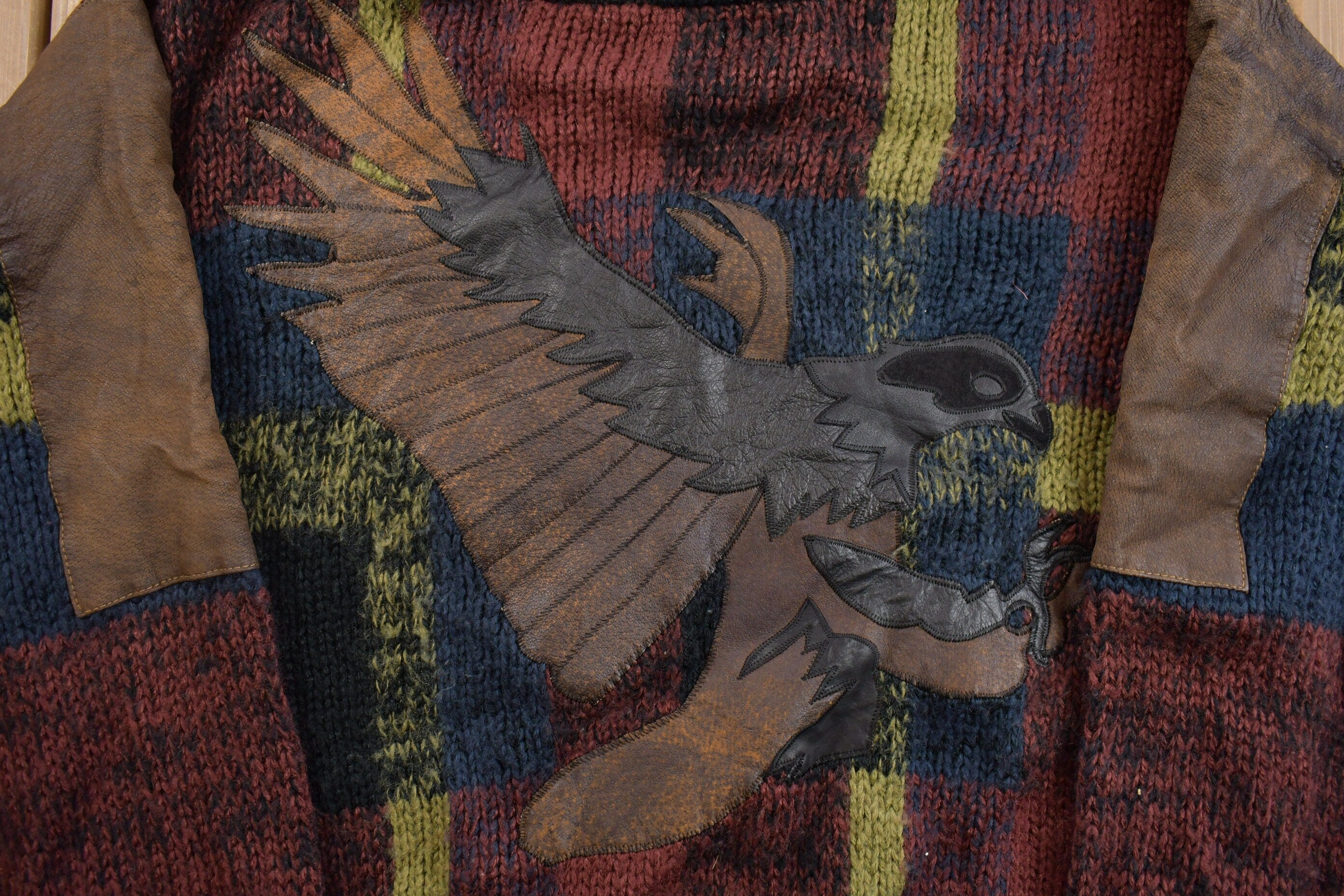 Vintage 1990s Eagle Knit Crewneck Sweater  Vintage 90s Crewneck  Eagle  Colorful  Sweatshirt  Abstract Pattern