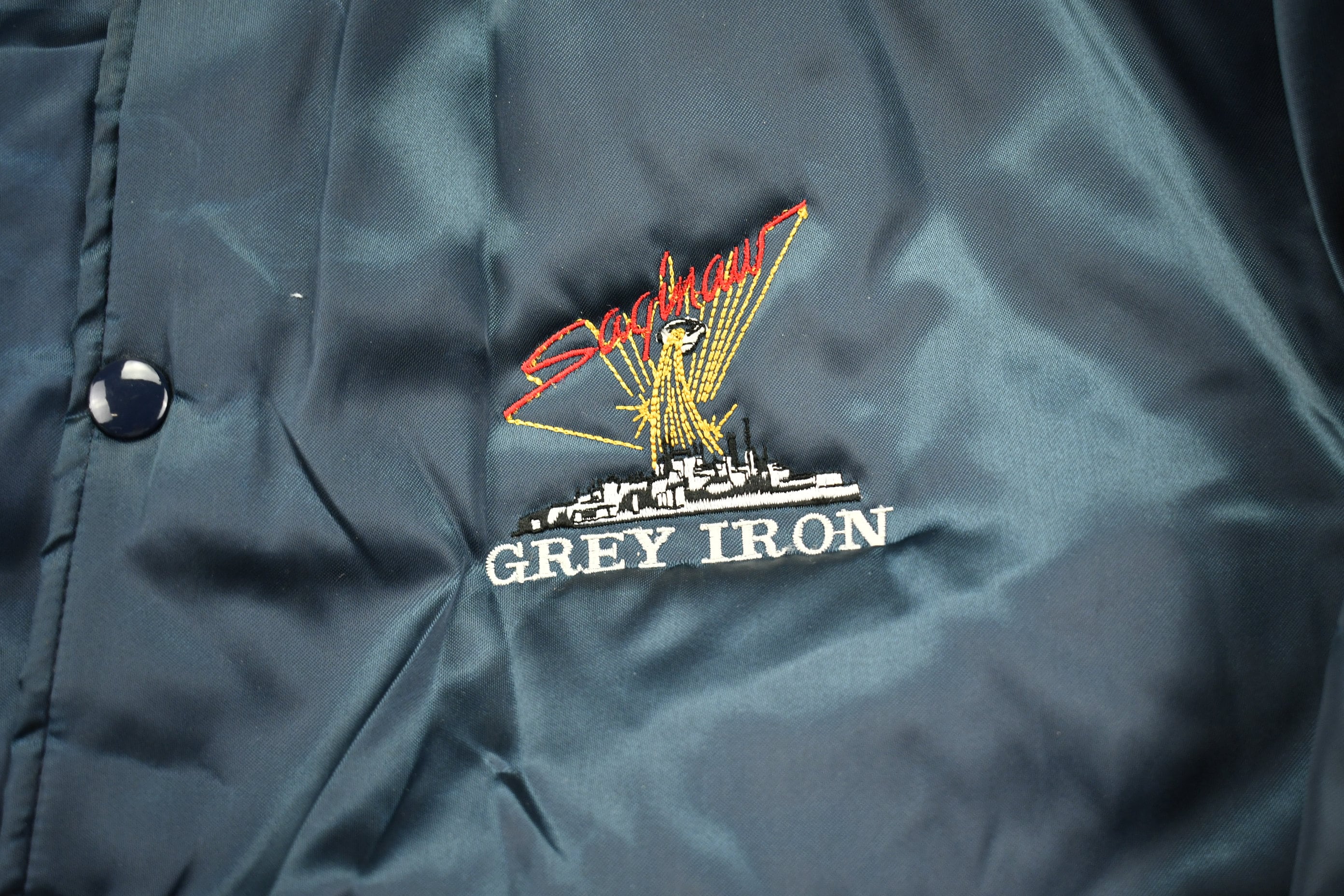 Vintage 1990s Grey Iron Holloway Satin Bomber Jacket