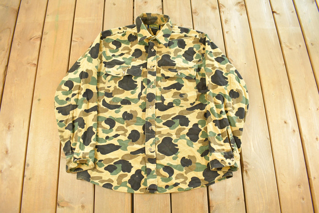 Vintage 1980s Private Property Duck Camo Cloth Button Up Shirt Men's Large