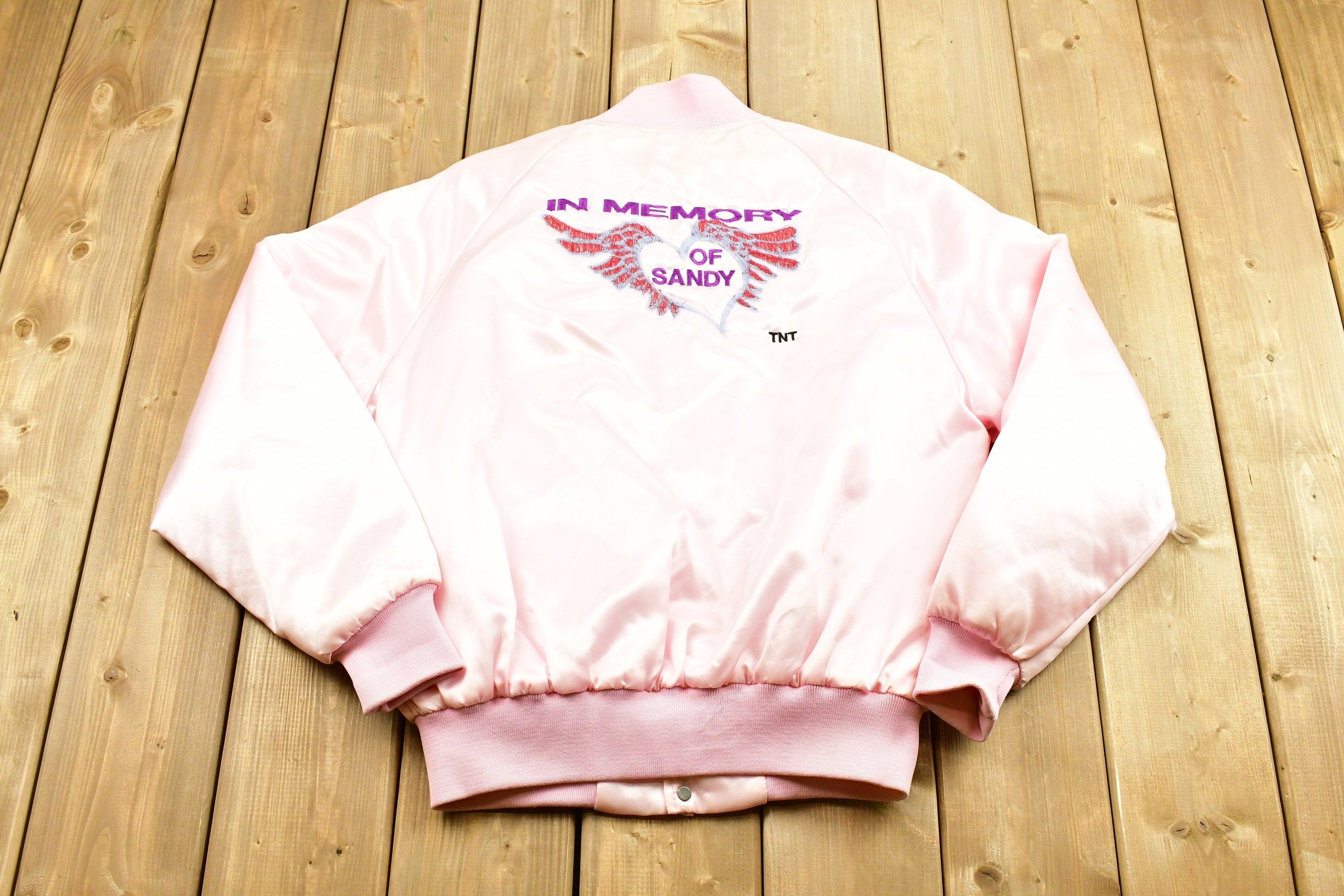 BO2 Vintage 1980s In Memory Of Sandy Satin Bomber Jacket