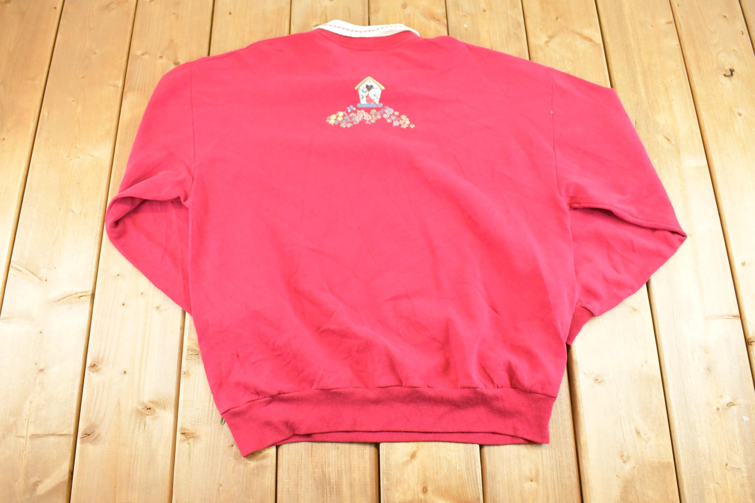 Vintage 1990s Morning Sun Cardinal Birdhouse Souvenir Collared Sweatshirt Womens XL / 90s Crewneck / Travel Vacation Sweater