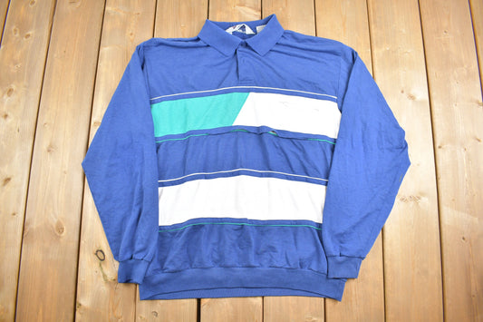 Vintage 1980s Players Van Heusen Polo Sweatshirt / Collared Crewneck Sweater / 80s Pullover Sweatshirt / Blue