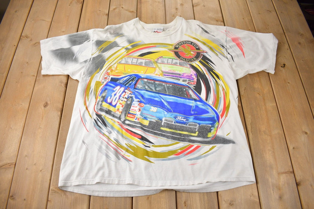 Vintage 1997 Winston Cup NASCAR All Over Print Racing Graphic T-Shirt Made In USA