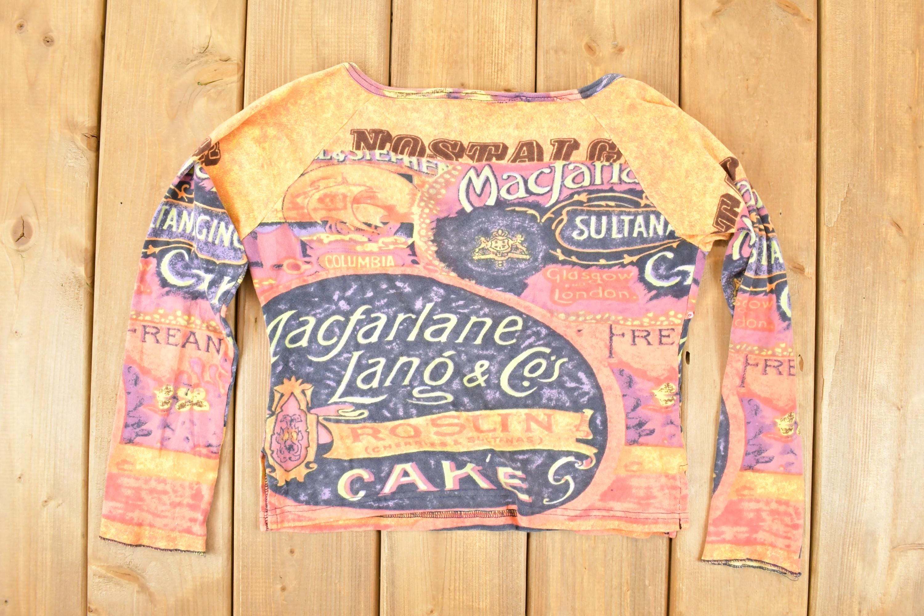 Vintage Y2K Cakes And Cafe Abstract Print AOP Crewneck Shirt Women's Cropped M