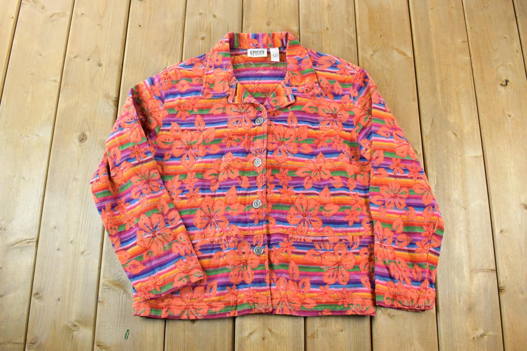 Vintage 90s Chicos Design Abstract Knit Button Up Shirt