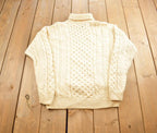 Vintage 1980s 3D Knit Merino Wool Crewneck Sweater Made In Ireland