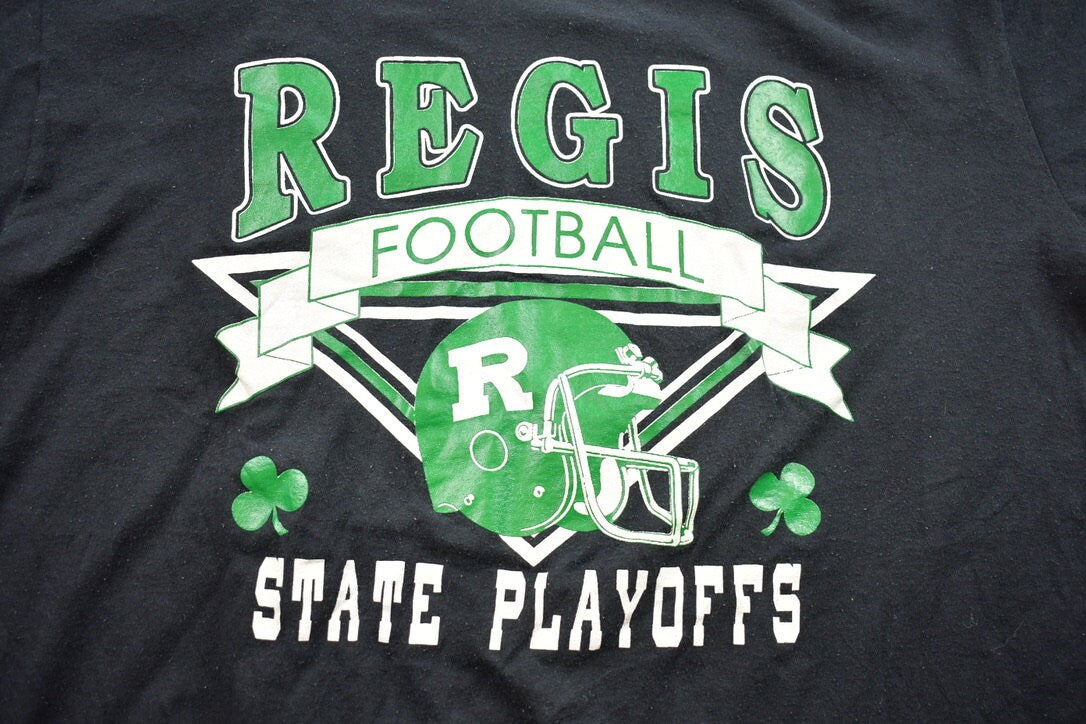 Vintage 1990s Russell Athletics Regis Football State Playoffs High School T-Shirt