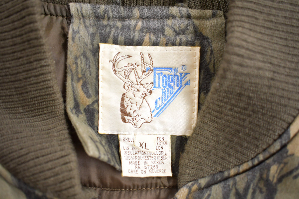 Vintage 1990s Trophy Camo Bomber Jacket Woodland Goose Down Fill  Streetwear  90s  Hunting