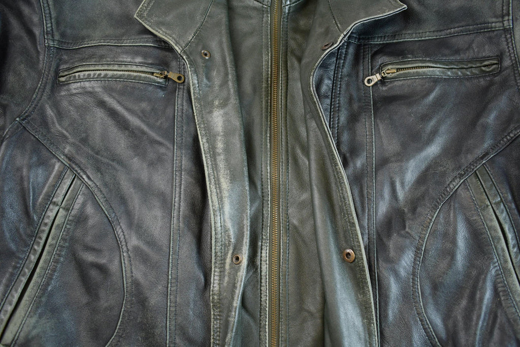 Vintage 1980s Baron New York Distressed Genuine Leather Jacket Made In USA