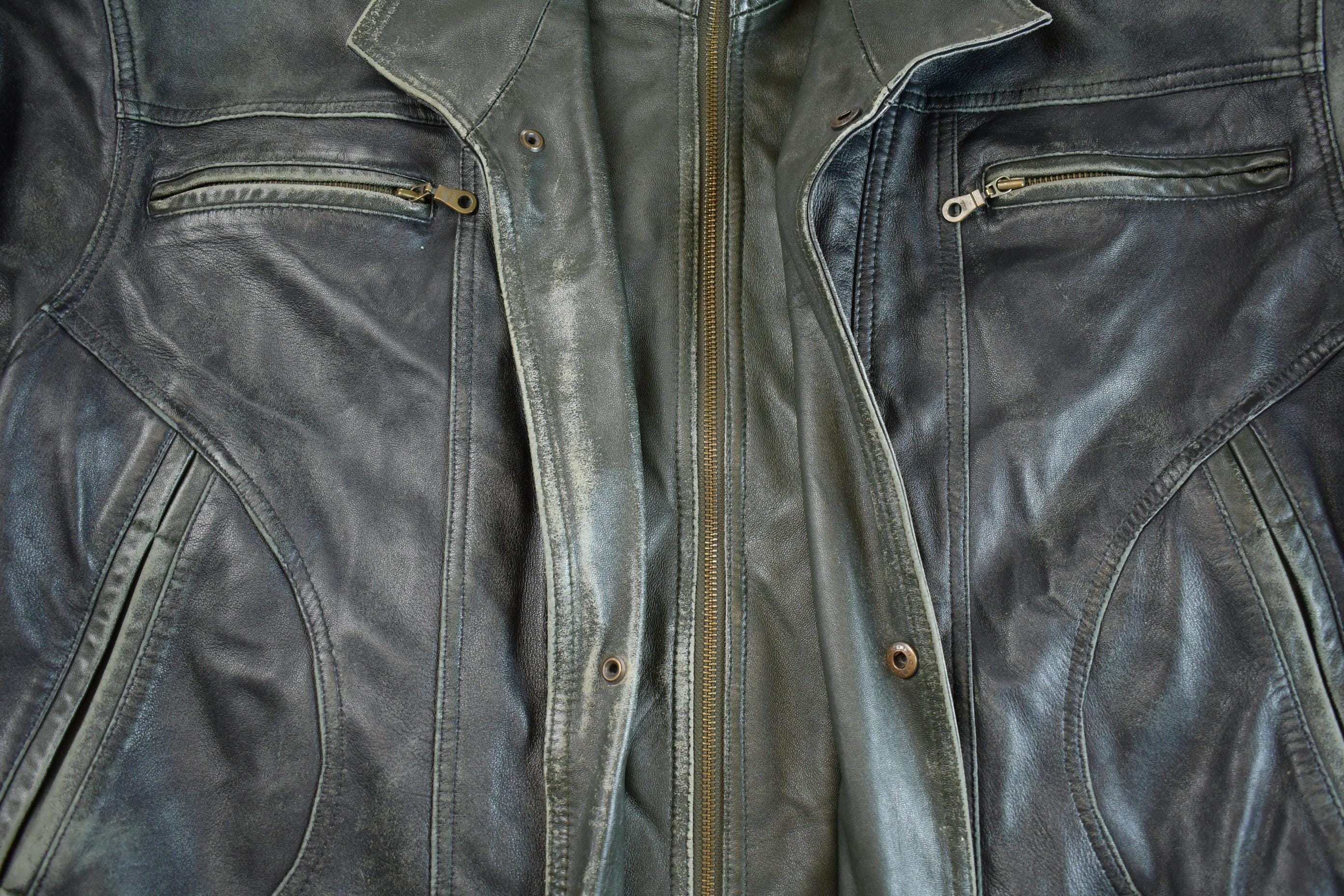 Vintage 1980s Baron New York Distressed Genuine Leather Jacket Made In USA