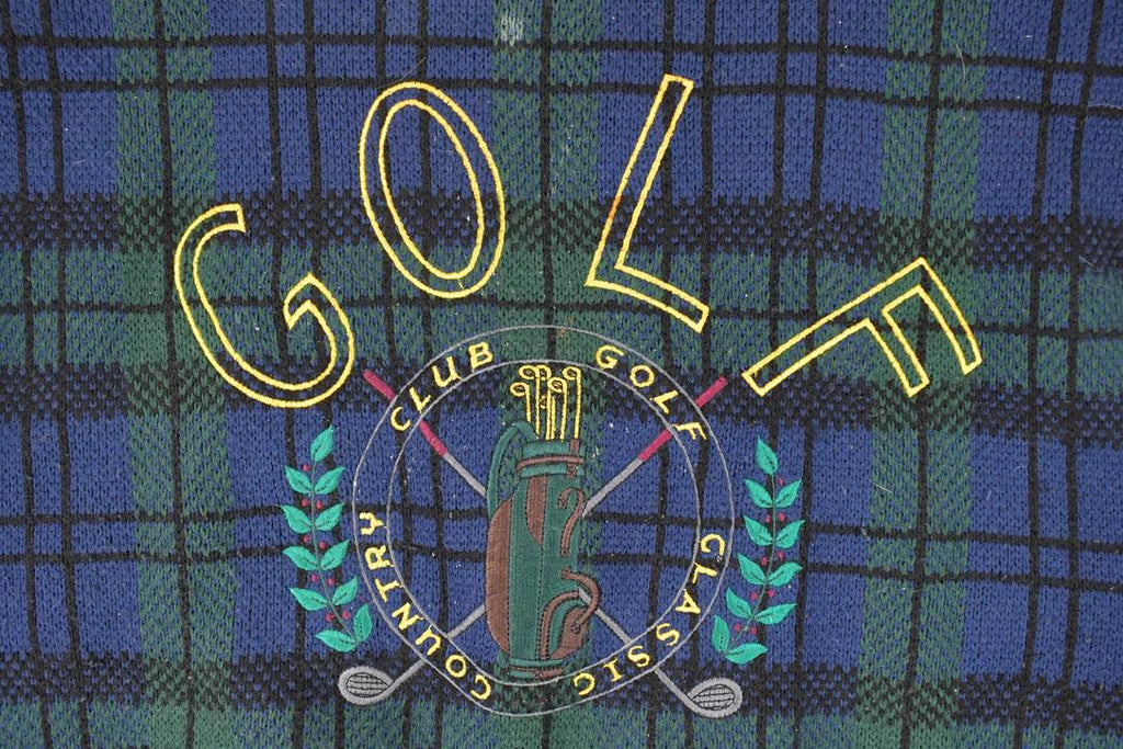 Vintage 1990s Embroidered Knit Golf Crewneck Sweater Mens L  90s Plaid Knitted Sweatshirt  Vintage Preppy Knits